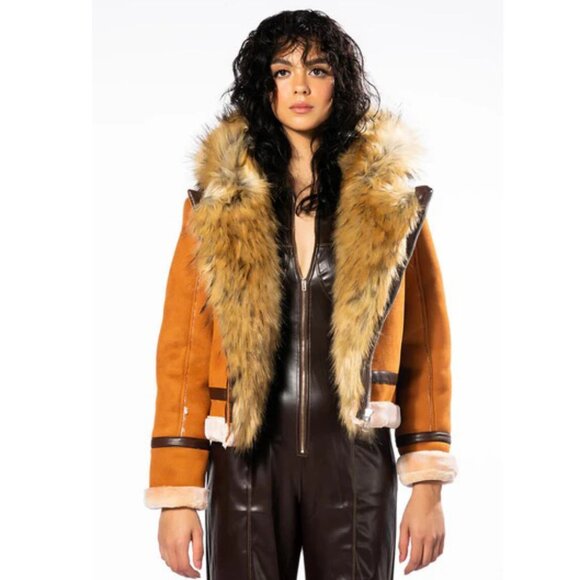 💋STUNNING!💋 FIERCE "Eskimo" Suede & Faux Silver Fox Fur Jacket in Burnt Umber - Picture 3 of 16